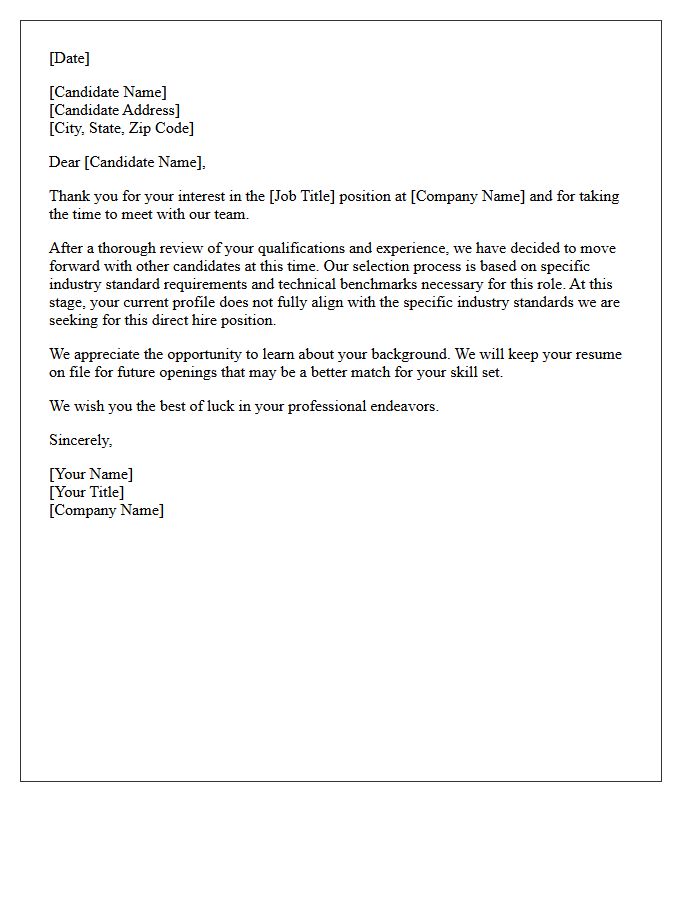 Direct Hire Industry Standard Unmet Rejection Letter