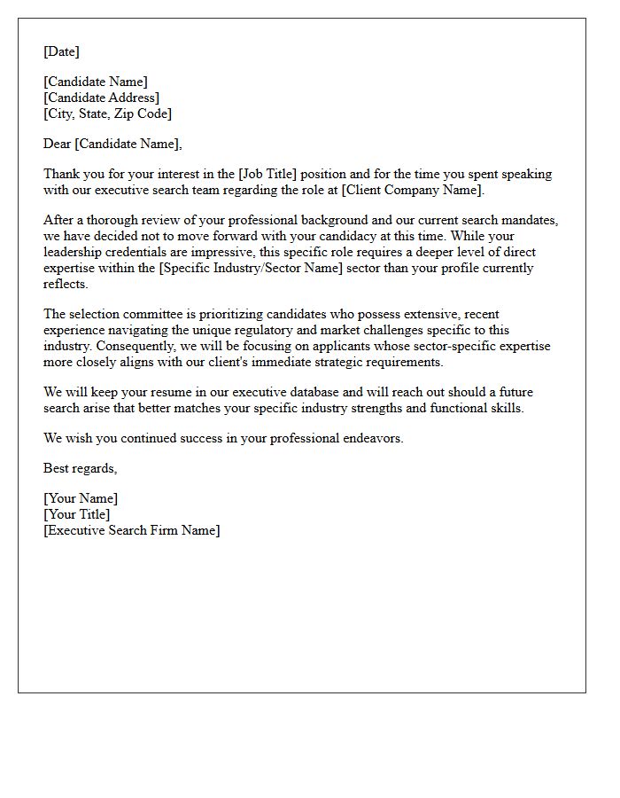 Executive Search Sector Expertise Deficiency Rejection Letter