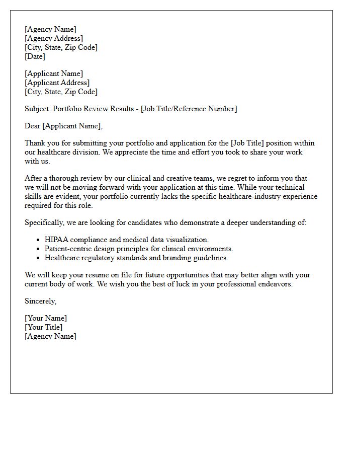 Healthcare Industry Portfolio Shortcoming Agency Rejection Letter