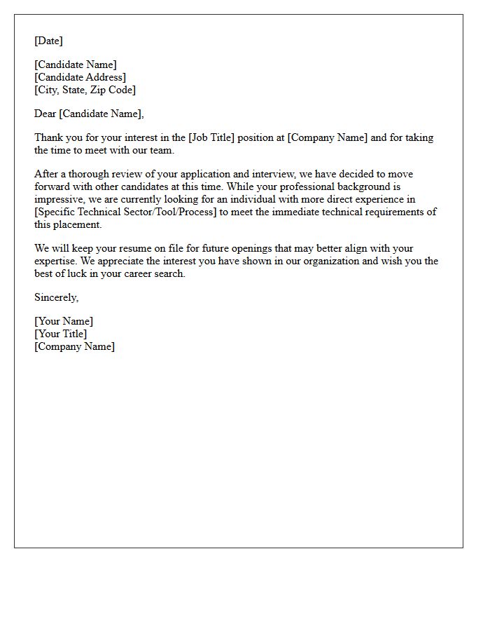 Technical Sector Experience Deficit Placement Rejection Letter