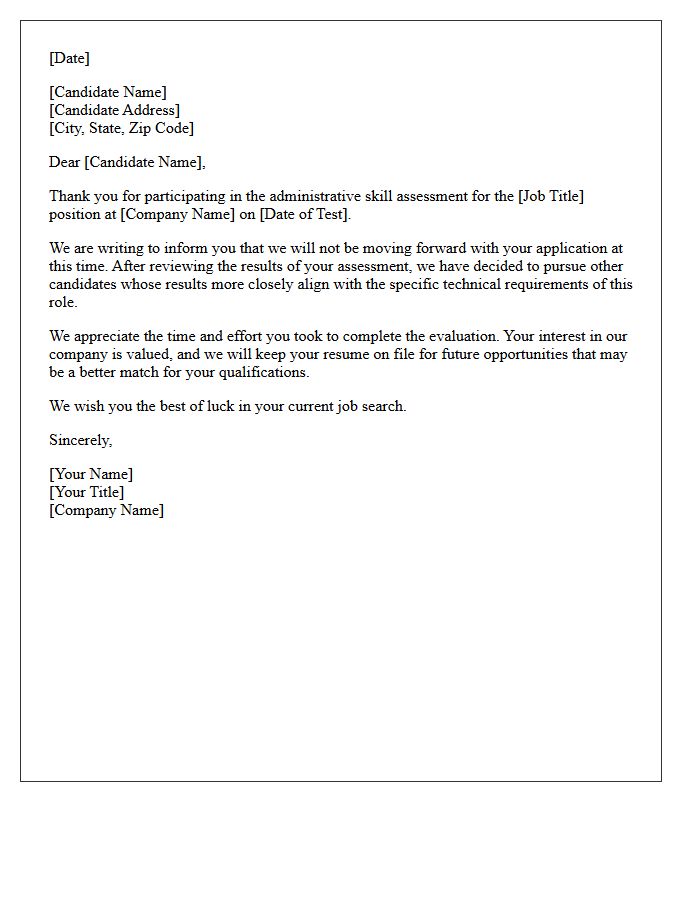 Unsuccessful Administrative Skill Assessment Rejection Letter