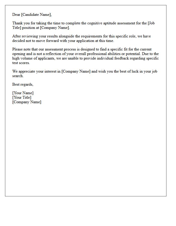 Unsuccessful Cognitive Aptitude Assessment Rejection Letter