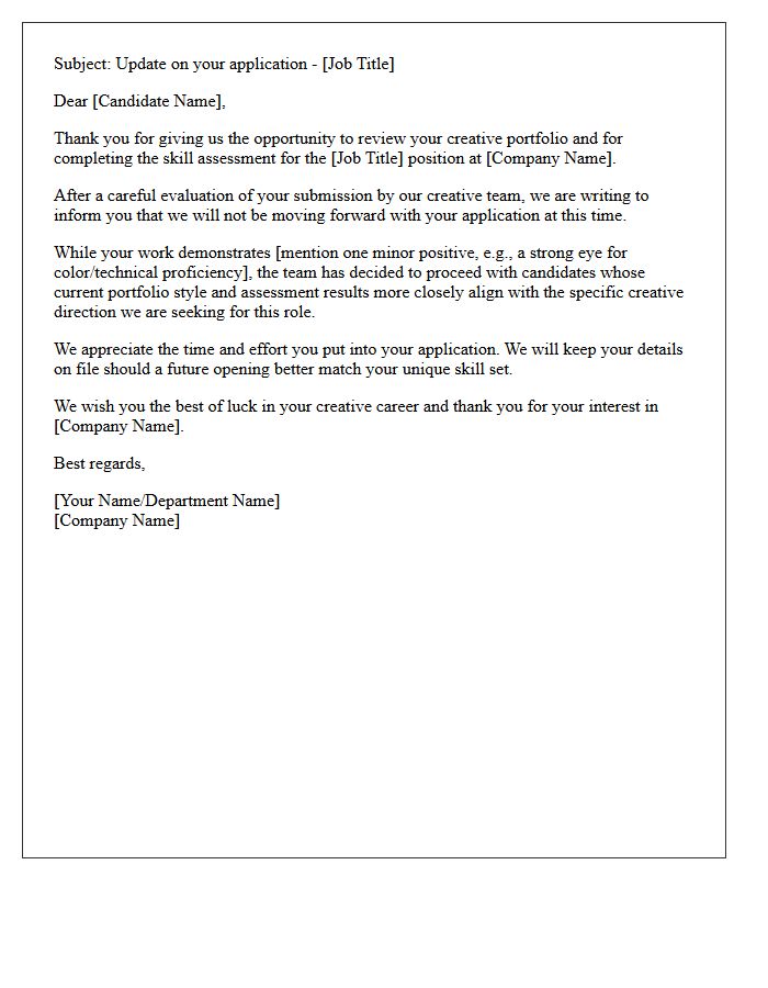 Unsuccessful Creative Portfolio Skill Assessment Rejection Letter