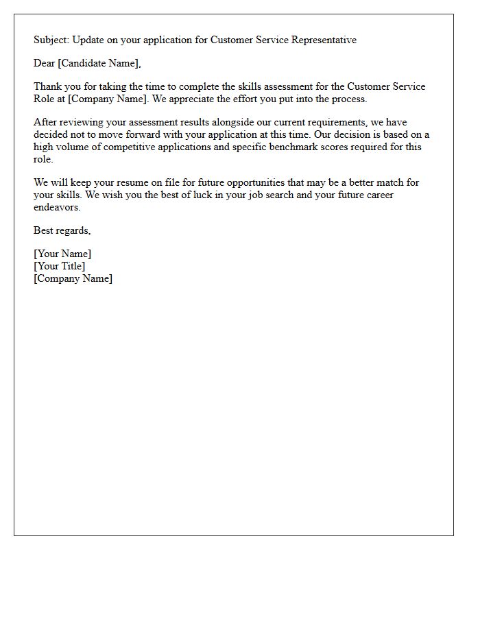Unsuccessful Customer Service Role Assessment Rejection Letter