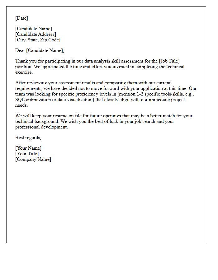 Unsuccessful Data Analysis Skill Assessment Rejection Letter