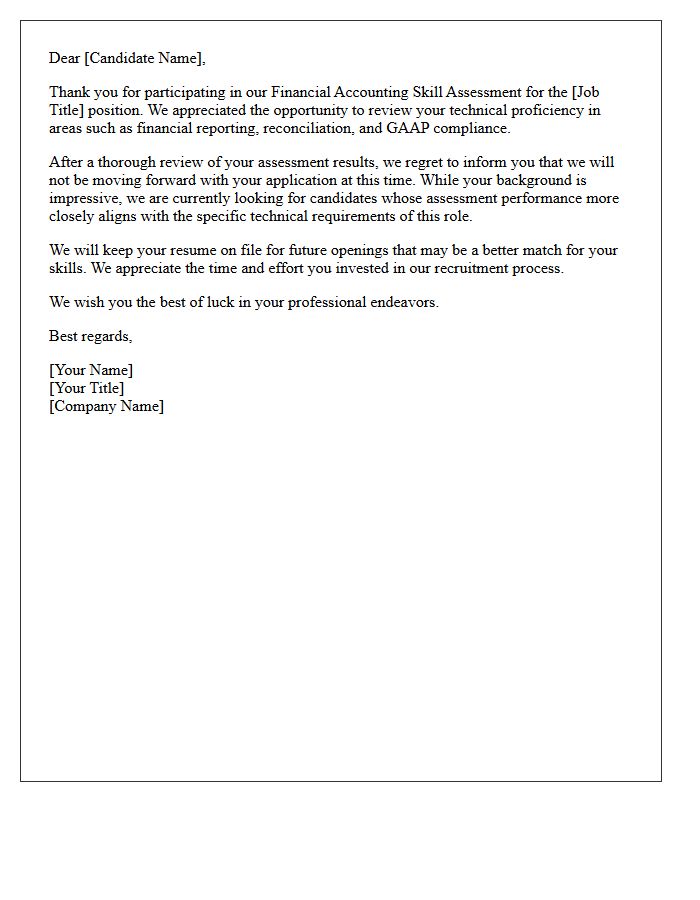 Unsuccessful Financial Accounting Skill Assessment Rejection Letter