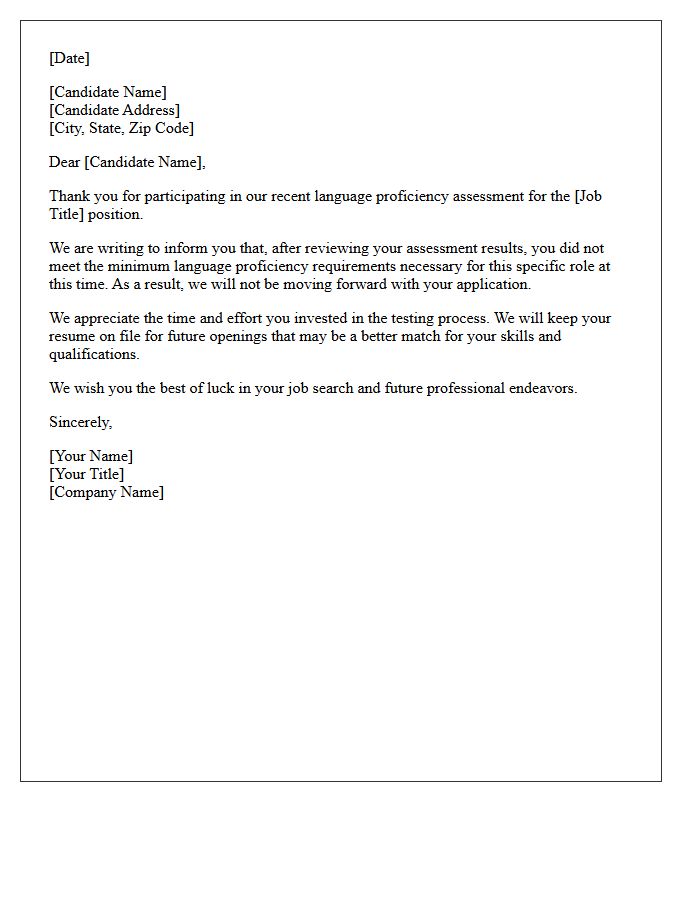 Unsuccessful Language Proficiency Assessment Rejection Letter
