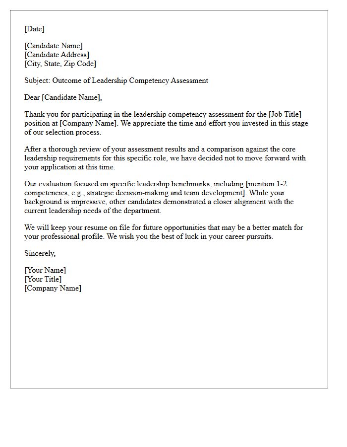 Unsuccessful Leadership Competency Assessment Rejection Letter