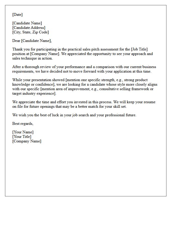 Unsuccessful Sales Pitch Practical Assessment Rejection Letter