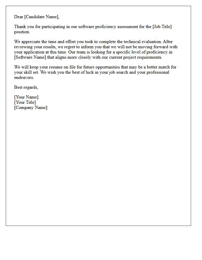 Unsuccessful Software Proficiency Assessment Rejection Letter