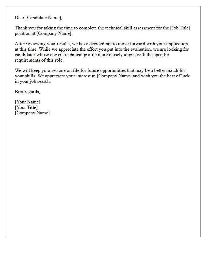 Unsuccessful Technical Skill Assessment Rejection Letter