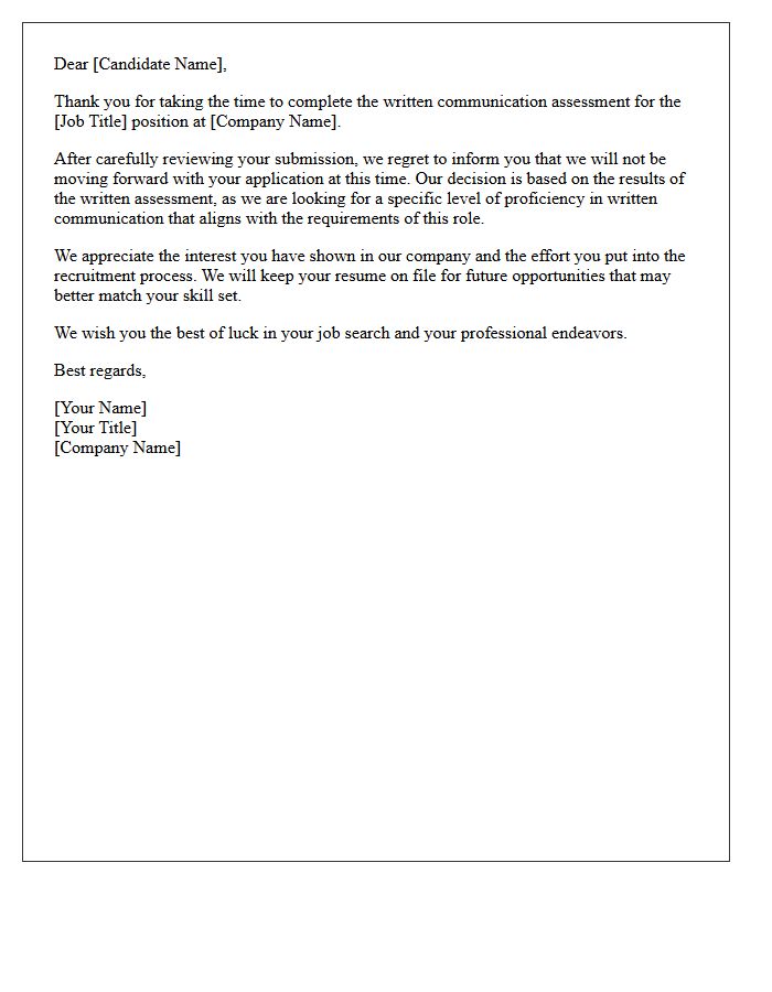 Unsuccessful Written Communication Skill Assessment Rejection Letter