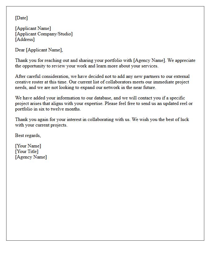 Creative Agency Roster Addition Rejection Letter