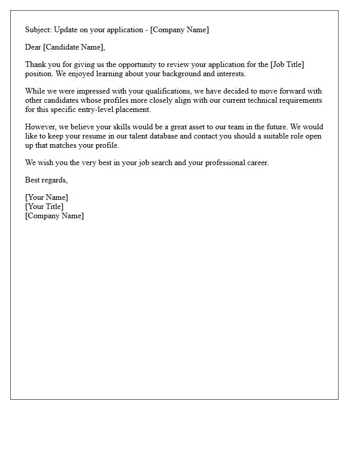 Entry Level Placement Future Consideration Rejection Letter