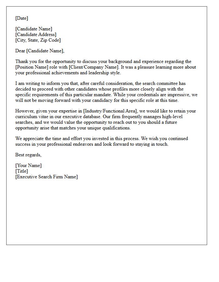 Executive Search Future Opportunities Rejection Letter