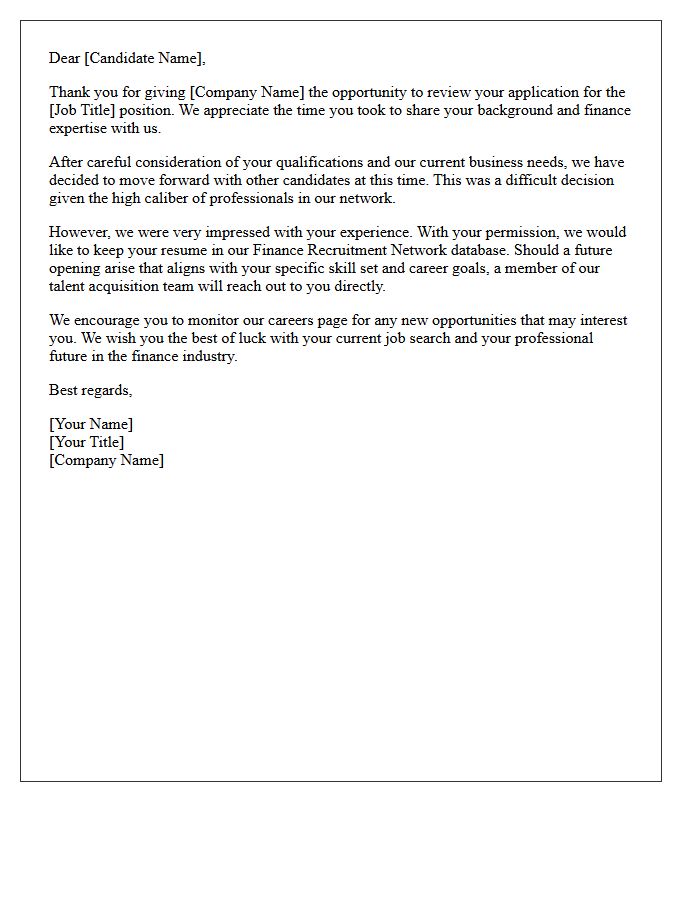 Finance Recruitment Network Keep On File Rejection Letter