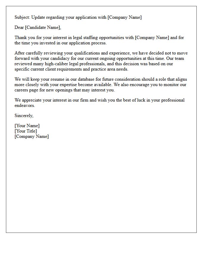 Legal Staffing Ongoing Opportunities Rejection Letter