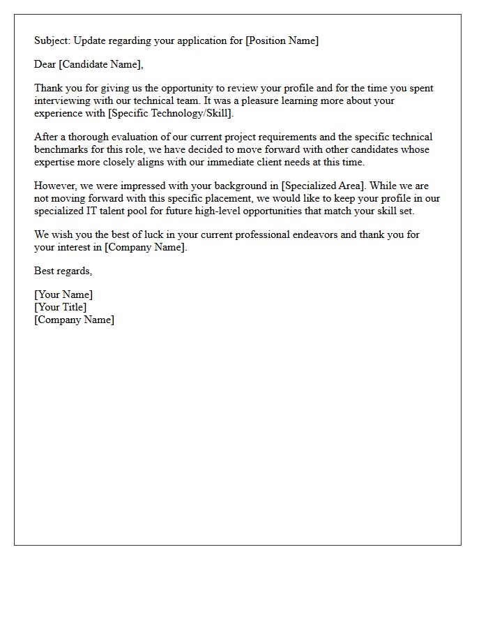 Specialized IT Staffing Talent Pool Rejection Letter