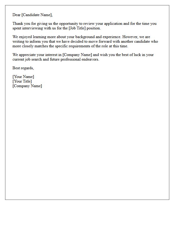 Alternative Candidate Selected Client Rejection Letter