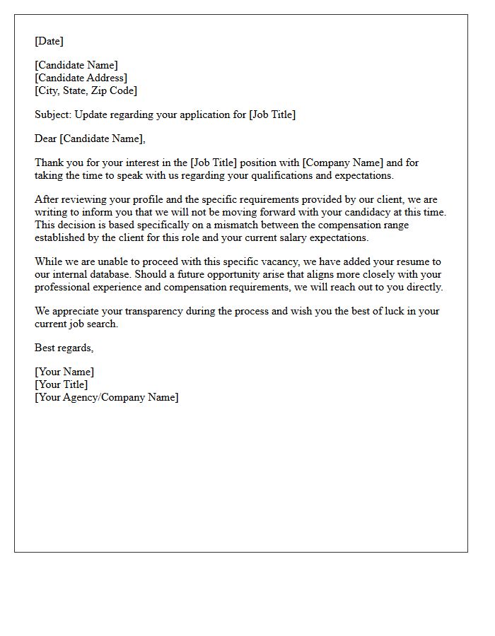 Compensation Mismatch Client Specific Rejection Forwarding Letter