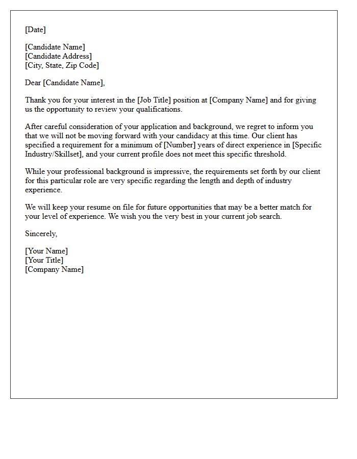 Experience Shortfall Client Specific Rejection Letter