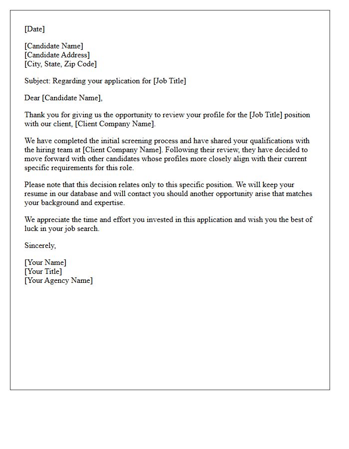 Initial Screening Client Rejection Forwarding Letter