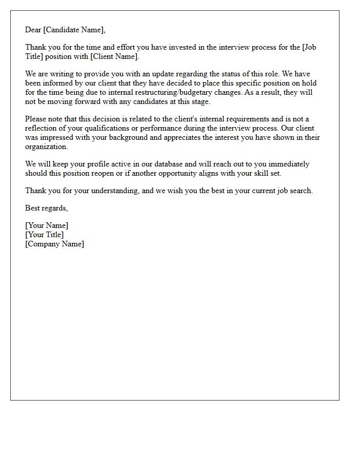 Position On Hold Client Specific Rejection Forwarding Letter