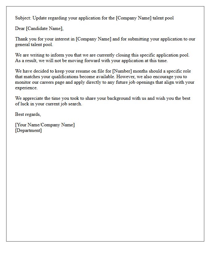 General Application Pool Closing Rejection Letter