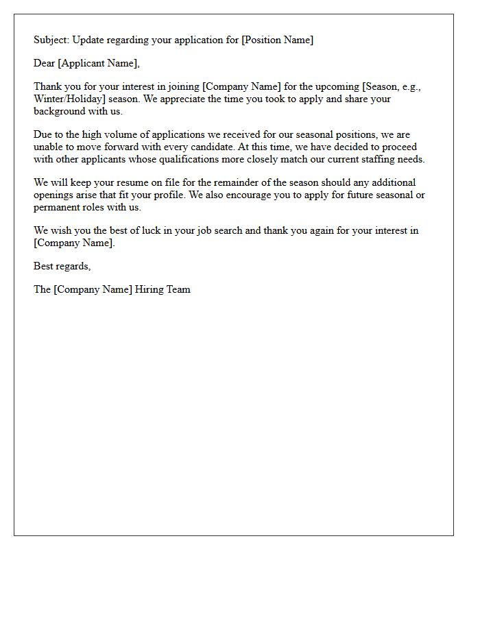 Seasonal Staffing Volume Applicant Rejection Letter