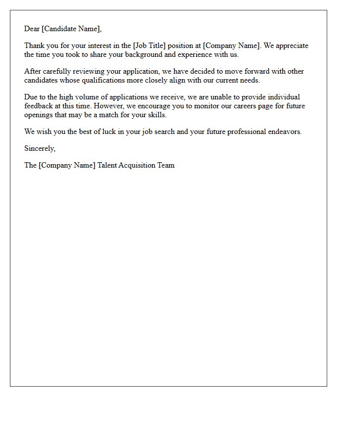 Standard Volume Applicant Pool Rejection Letter