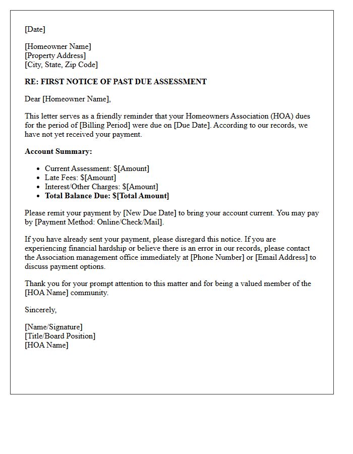 First Notice Of Past Due Homeowners Association Dues Letter