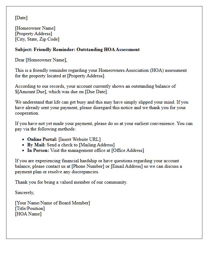 Friendly Reminder For Outstanding Homeowners Association Assessment Letter
