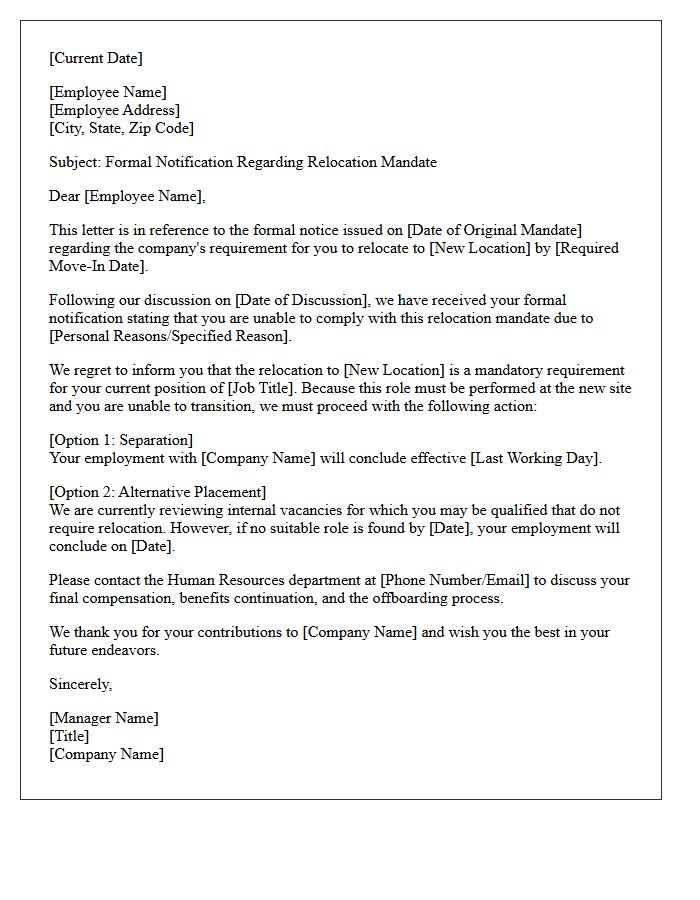 Client Mandated Relocation Inability Rejection Letter