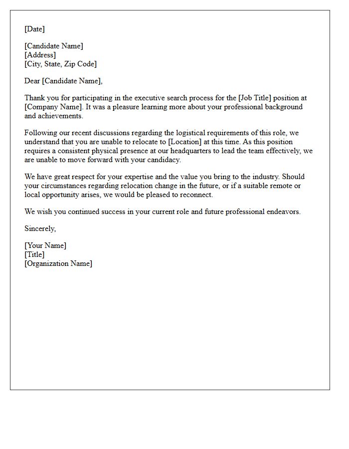 Executive Search Relocation Inability Rejection Letter