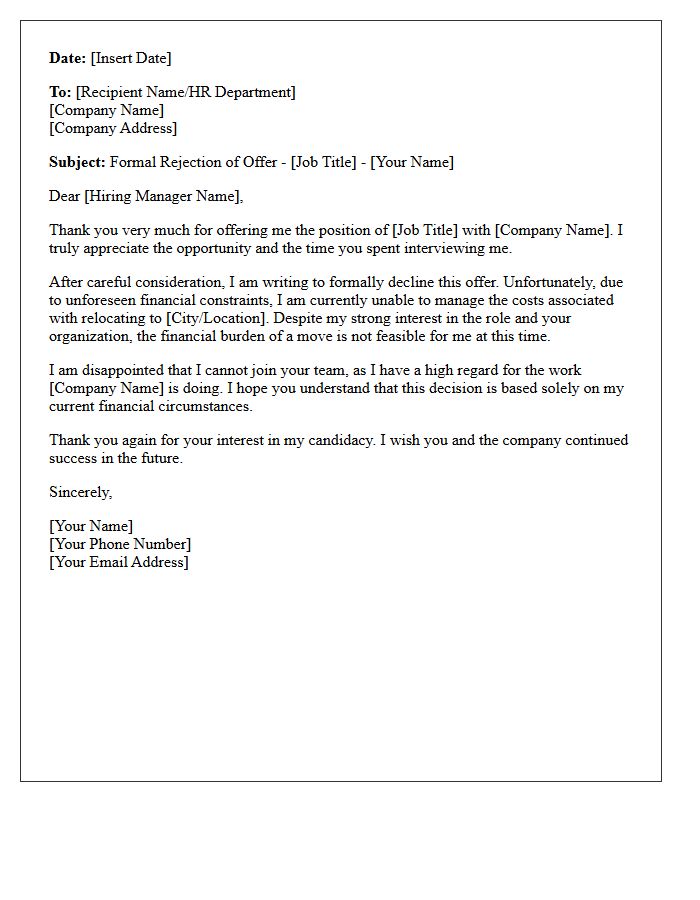 Financial Constraint Relocation Inability Rejection Letter