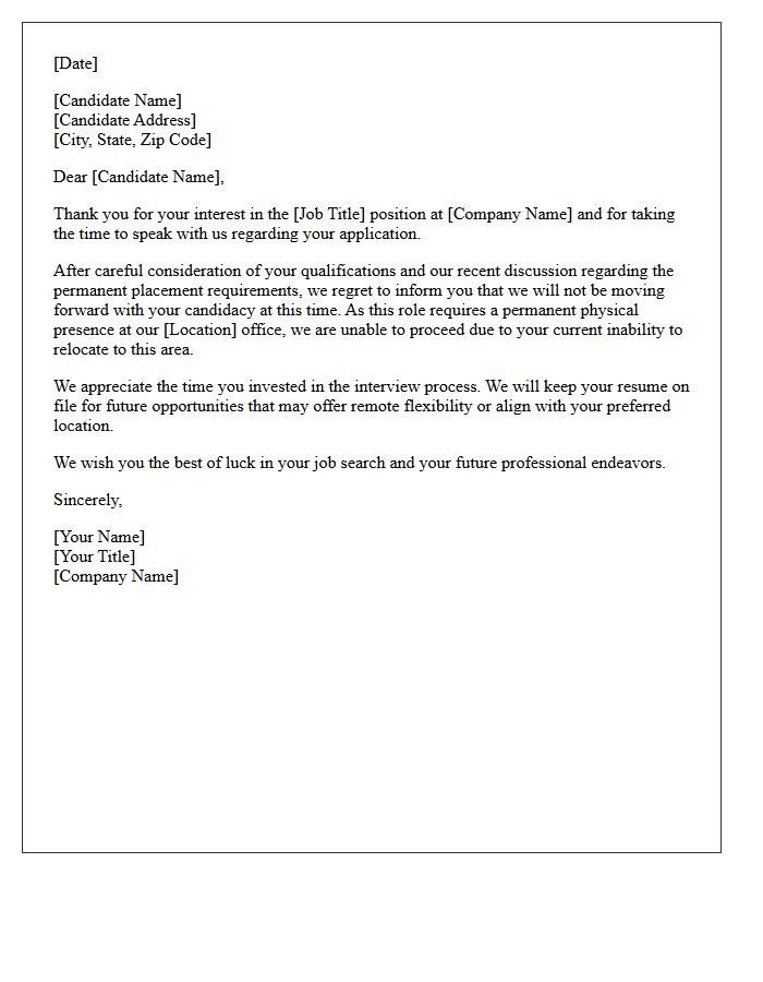 Permanent Placement Relocation Inability Rejection Letter