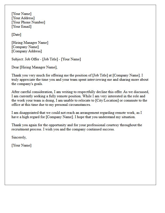 Remote Unavailable Relocation Inability Rejection Letter