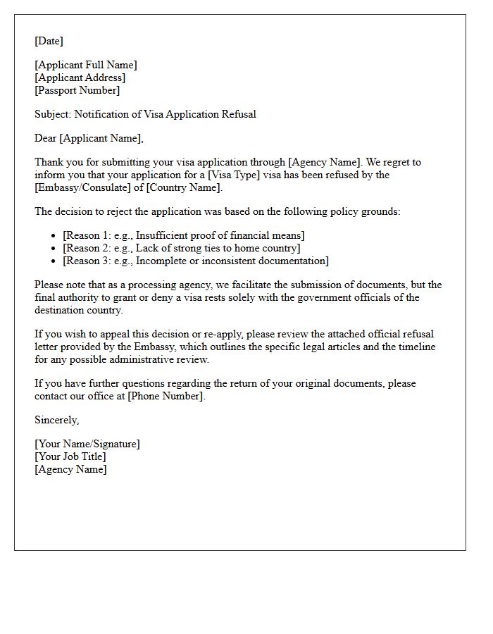 Agency Visa Policy Rejection Letter