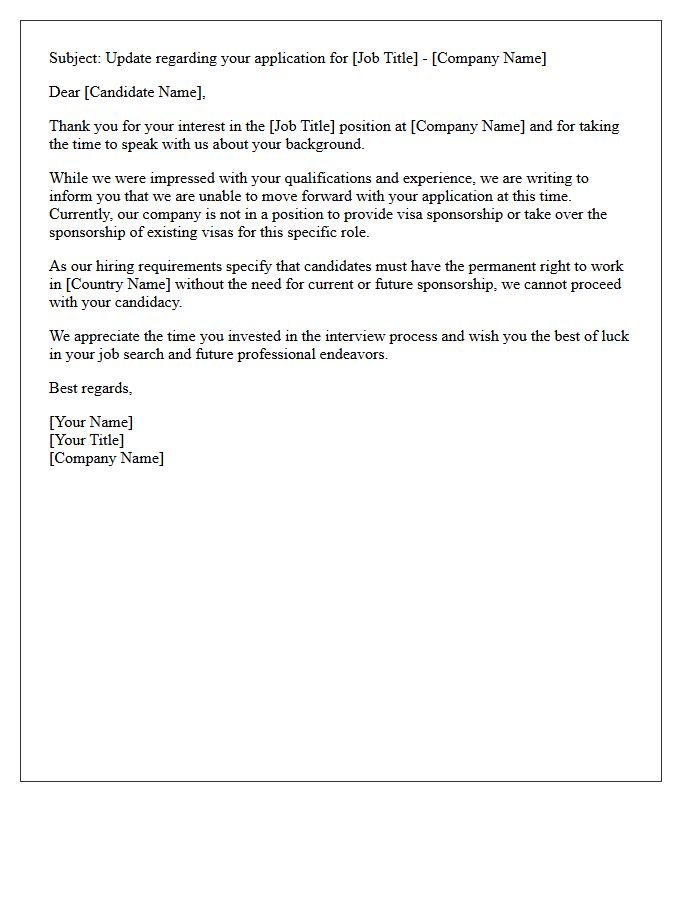 Candidate Rejection Letter Due To Visa Sponsorship Constraints