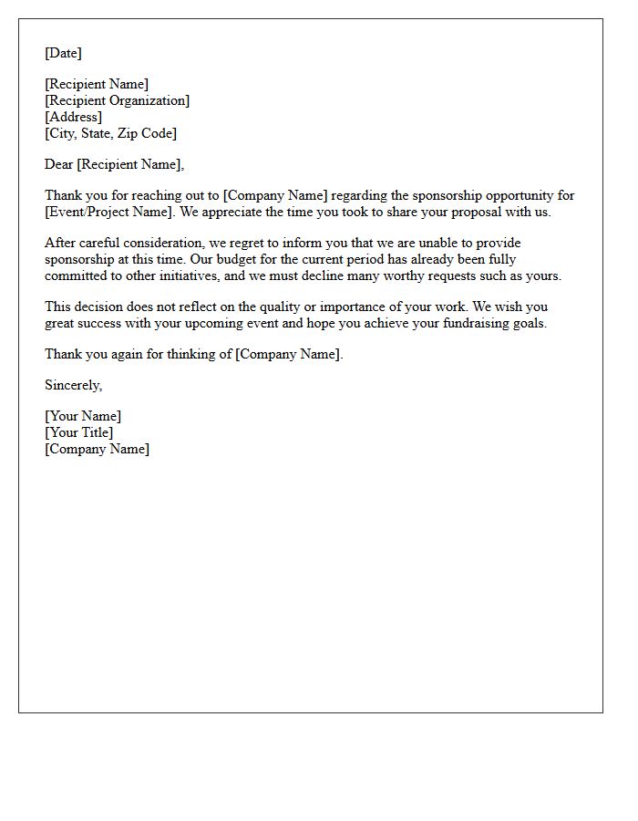 Client Sponsorship Unavailable Rejection Letter