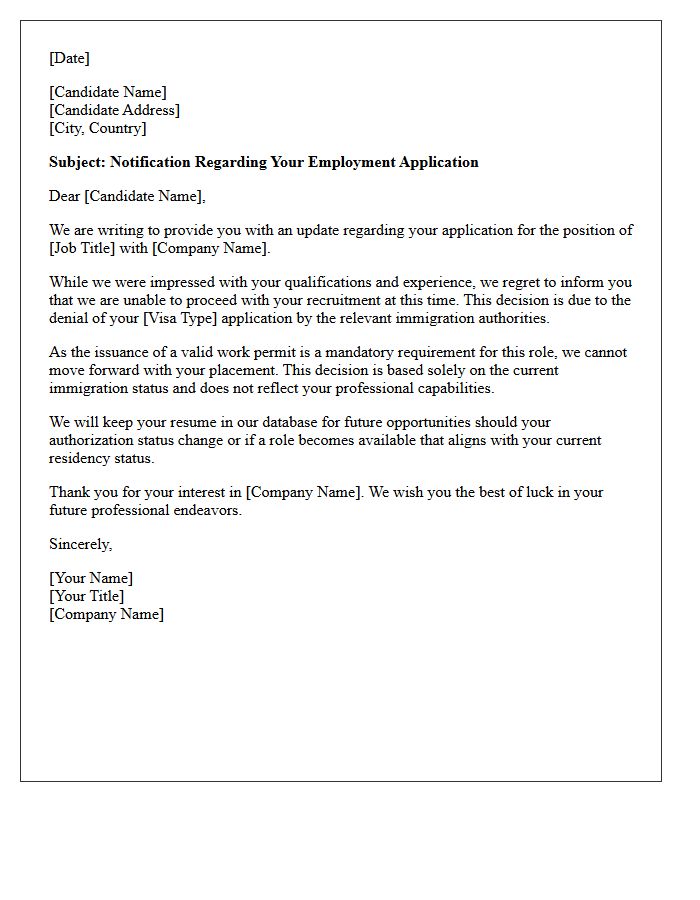Recruitment Placement Visa Denial Letter