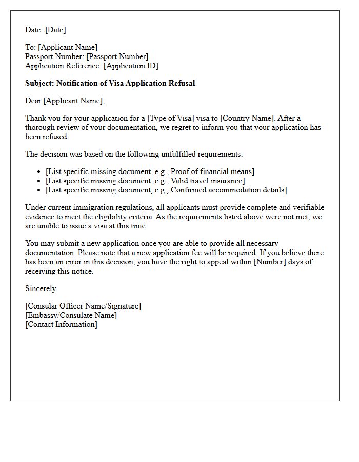 Visa Requirement Unfulfilled Application Rejection Letter
