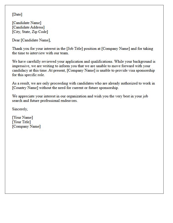 Visa Sponsorship Unavailable Rejection Letter