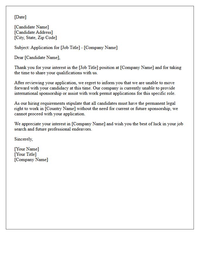 Work Permit Sponsorship Unavailable Rejection Letter