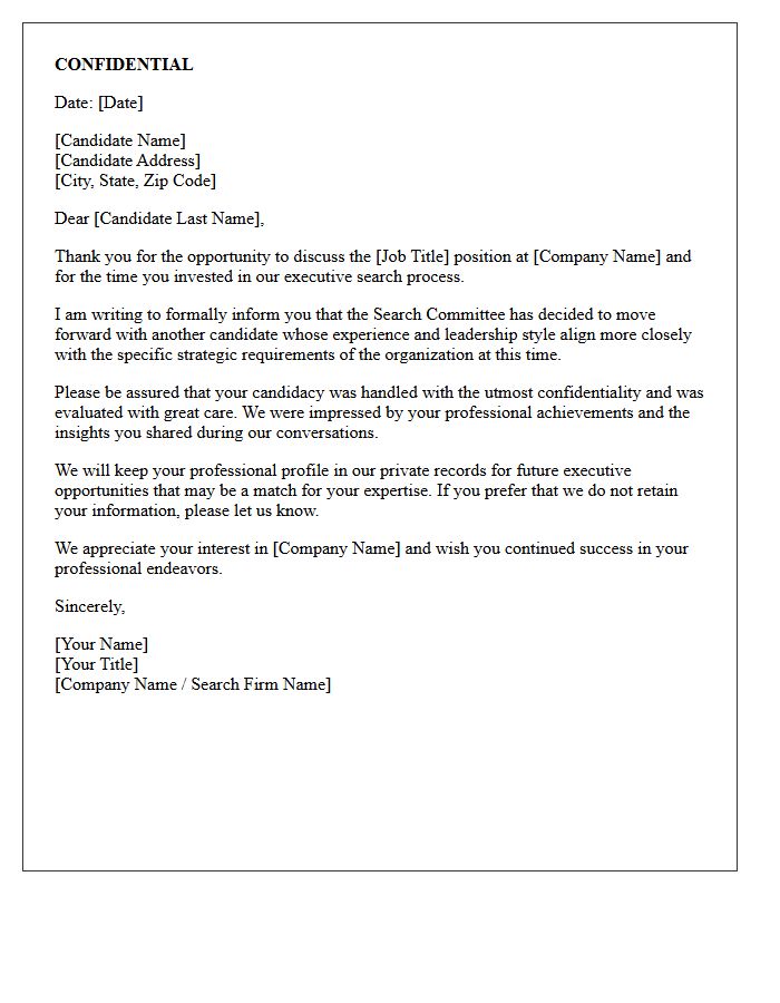 Confidential Candidate Rejection Letter for Executive Search