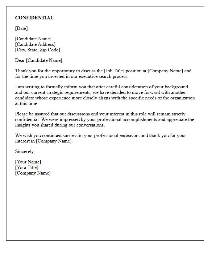 Executive Recruitment Confidential Decline Letter