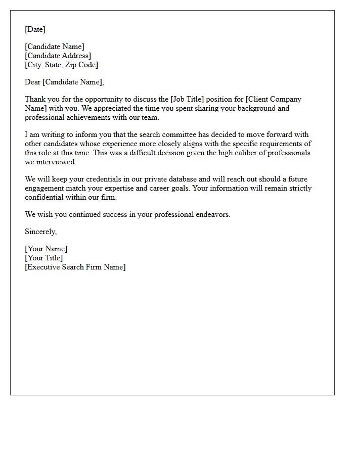 Private Executive Search Rejection Letter