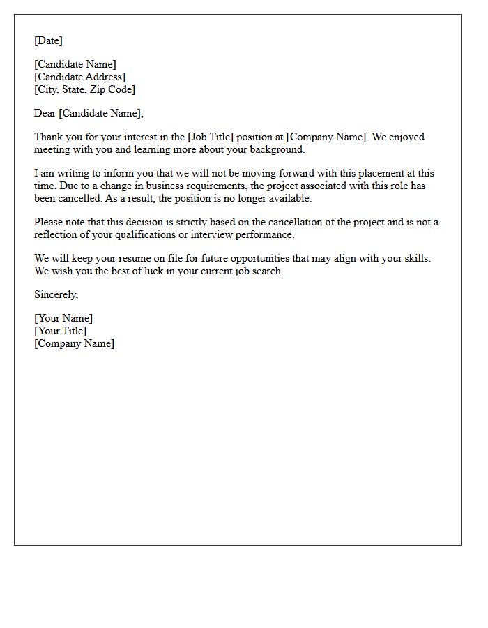 Cancelled Project Temporary Placement Rejection Letter