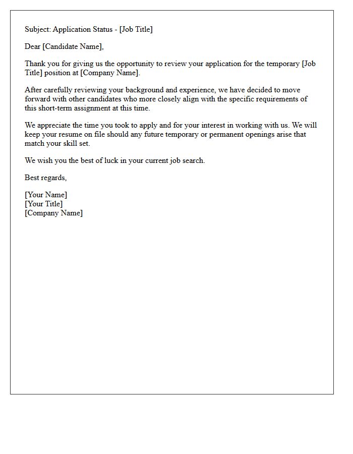 Experience Level Temporary Role Rejection Letter