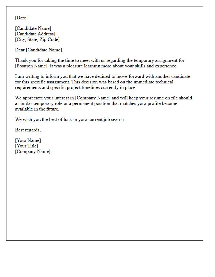 Post Interview Temporary Assignment Rejection Letter